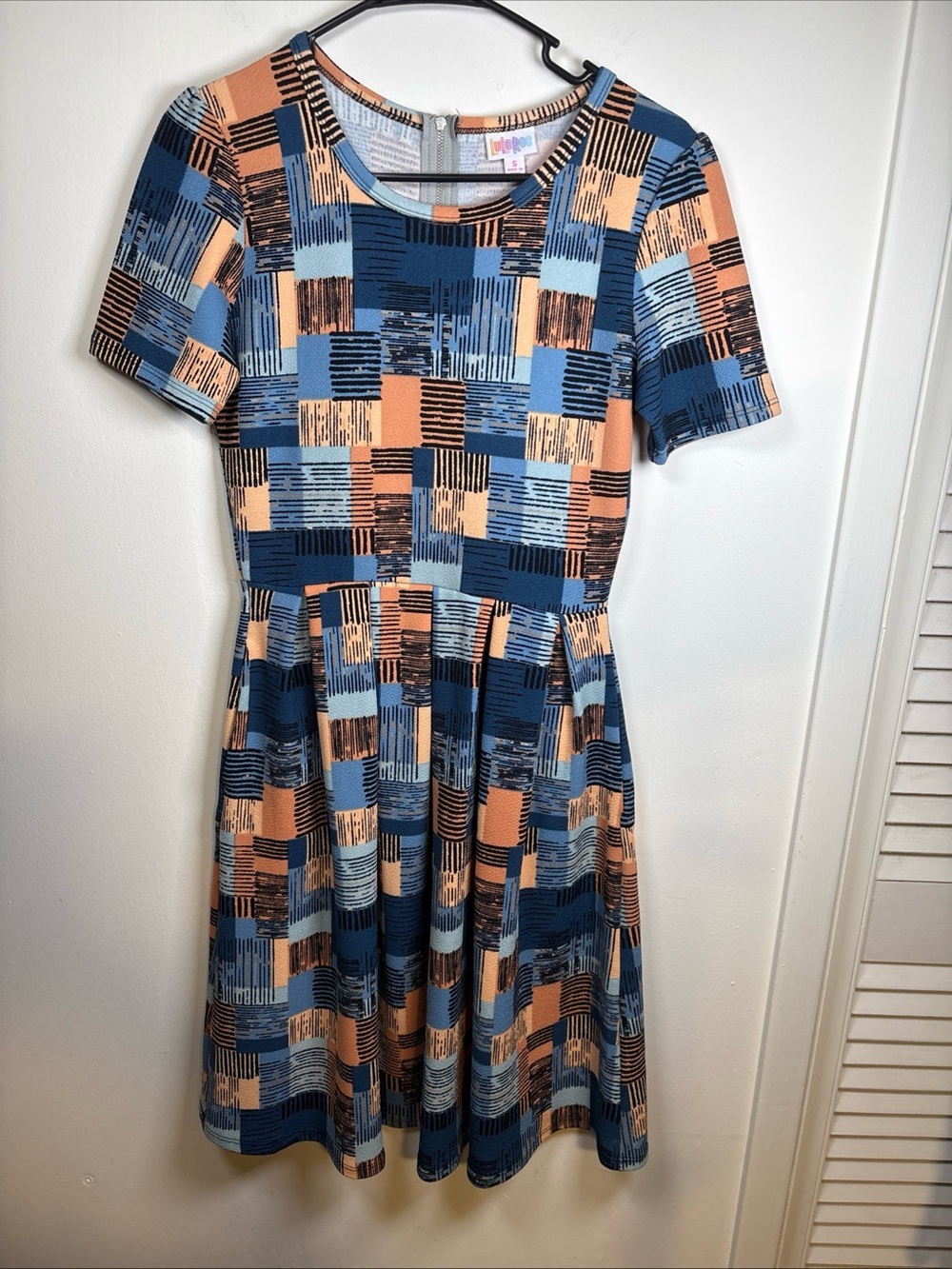 LuLaRoe Geometric Print Midi Dress - Blue & Peach